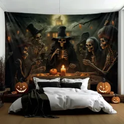 Halloween Decorations Skull Skeleton Hanging Tapestry Wall Art Large Tapestry Mural Decor Photograph Backdrop Blanket Curtain Home Bedroom Living Room