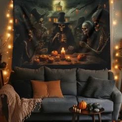 Halloween Decorations Skull Skeleton Hanging Tapestry Wall Art Large Tapestry Mural Decor Photograph Backdrop Blanket Curtain Home Bedroom Living Room