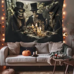 Halloween Decorations Skull Skeleton Hanging Tapestry Wall Art Large Tapestry Mural Decor Photograph Backdrop Blanket Curtain Home Bedroom Living Room