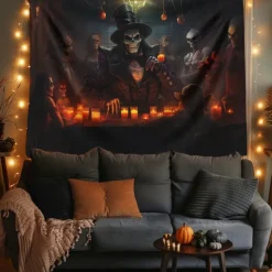 Halloween Decorations Skull Skeleton Hanging Tapestry Wall Art Large Tapestry Mural Decor Photograph Backdrop Blanket Curtain Home Bedroom Living Room