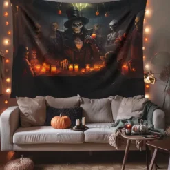 Halloween Decorations Skull Skeleton Hanging Tapestry Wall Art Large Tapestry Mural Decor Photograph Backdrop Blanket Curtain Home Bedroom Living Room