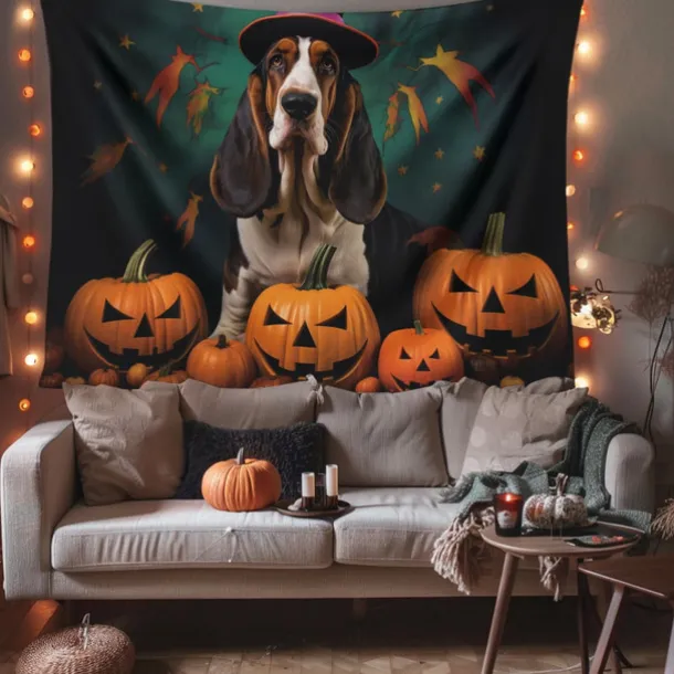 Halloween Decorations Tapestry Carved Pumpkin Dog Hanging Wall Art Large Tapestry Mural Decor Photograph Backdrop Blanket Curtain Home Bedroom Living Room
