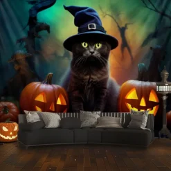 Halloween Decorations Tapestry Carved Pumpkin Dog Hanging Wall Art Large Tapestry Mural Decor Photograph Backdrop Blanket Curtain Home Bedroom Living Room