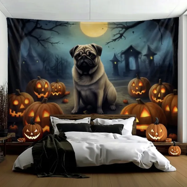 Halloween Decorations Tapestry Carved Pumpkin Dog Hanging Wall Art Large Tapestry Mural Decor Photograph Backdrop Blanket Curtain Home Bedroom Living Room