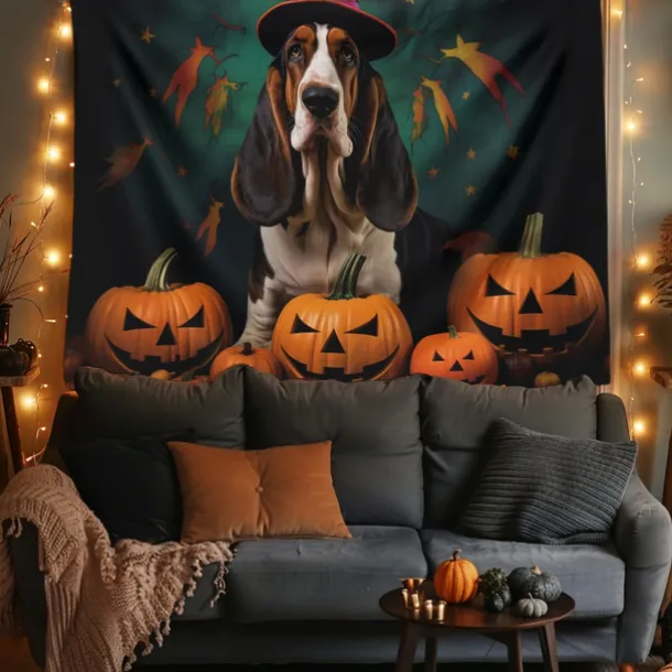 Halloween Decorations Tapestry Carved Pumpkin Dog Hanging Wall Art Large Tapestry Mural Decor Photograph Backdrop Blanket Curtain Home Bedroom Living Room
