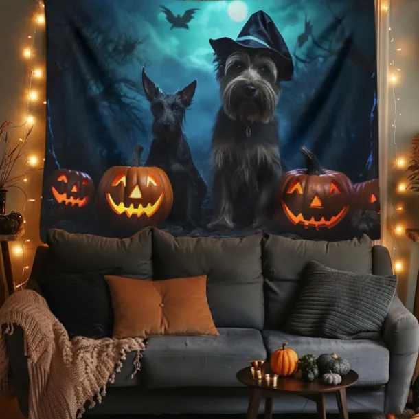 Halloween Decorations Tapestry Carved Pumpkin Dog Hanging Wall Art Large Tapestry Mural Decor Photograph Backdrop Blanket Curtain Home Bedroom Living Room