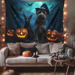 Halloween Decorations Tapestry Carved Pumpkin Dog Hanging Wall Art Large Tapestry Mural Decor Photograph Backdrop Blanket Curtain Home Bedroom Living Room