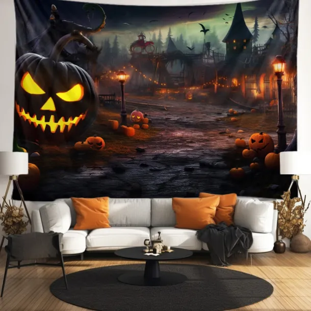 Halloween Decorations Tapestry Jack O Lantern Pumpkin Decor Wall Art Large Hanging Tapestry Mural Photograph Backdrop Blanket Curtain Home Bedroom Living Room Bats Haunted House Graveyard