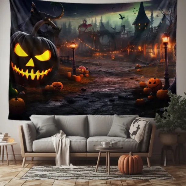 Halloween Decorations Tapestry Jack O Lantern Pumpkin Decor Wall Art Large Hanging Tapestry Mural Photograph Backdrop Blanket Curtain Home Bedroom Living Room Bats Haunted House Graveyard