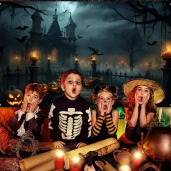 Halloween Decorations Tapestry Jack O Lantern Pumpkin Decor Wall Art Large Hanging Tapestry Mural Photograph Backdrop Blanket Curtain Home Bedroom Living Room Bats Haunted House Graveyard