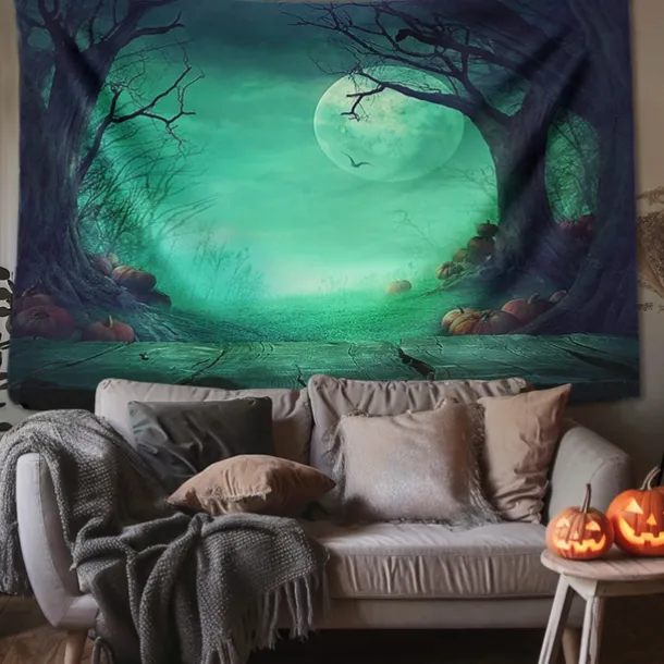 Halloween Decorations Tapestry Jack O Lantern Pumpkin Decor Wall Art Large Hanging Tapestry Mural Decor Photograph Backdrop Blanket Curtain Home Bedroom Living Room Skull Skeleton Bat Graveyard