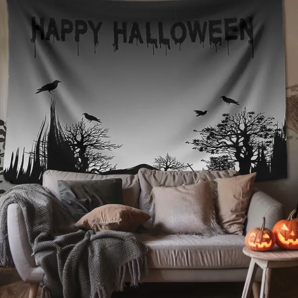 Halloween Decorations Tapestry Jack O Lantern Pumpkin Decor Wall Art Large Hanging Tapestry Mural Decor Photograph Backdrop Blanket Curtain Home Bedroom Living Room Skull Skeleton Bat Graveyard