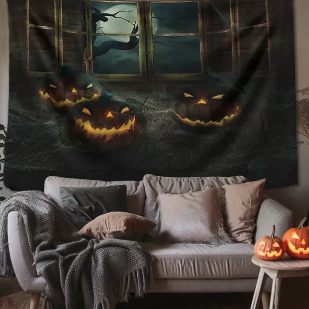 Halloween Decorations Tapestry Jack O Lantern Pumpkin Decor Wall Art Large Hanging Tapestry Mural Decor Photograph Backdrop Blanket Curtain Home Bedroom Living Room Skull Skeleton Bat Graveyard