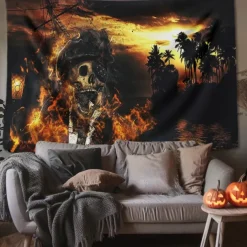 Halloween Decorations Tapestry Jack O Lantern Pumpkin Decor Wall Art Large Hanging Tapestry Mural Decor Photograph Backdrop Blanket Curtain Home Bedroom Living Room Skull Skeleton Bat Graveyard