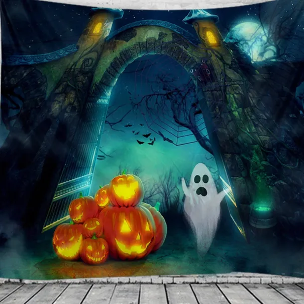 Halloween Decorations Tapestry Jack O Lantern Pumpkin Decor Wall Art Large Hanging Tapestry Mural Decor Photograph Backdrop Blanket Curtain Home Bedroom Living Room Bat Haunted House Graveyard