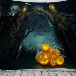 Halloween Decorations Tapestry Jack O Lantern Pumpkin Decor Wall Art Large Hanging Tapestry Mural Decor Photograph Backdrop Blanket Curtain Home Bedroom Living Room Bat Haunted House Graveyard