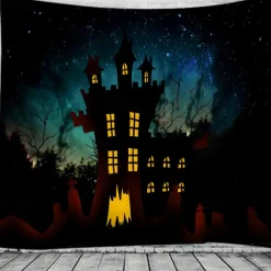 Halloween Decorations Tapestry Jack O Lantern Pumpkin Decor Wall Art Large Hanging Tapestry Mural Decor Photograph Backdrop Blanket Curtain Home Bedroom Living Room Bat Haunted House Graveyard