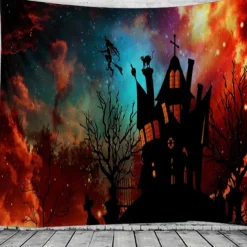 Halloween Decorations Tapestry Jack O Lantern Pumpkin Decor Wall Art Large Hanging Tapestry Mural Decor Photograph Backdrop Blanket Curtain Home Bedroom Living Room Bat Haunted House Graveyard