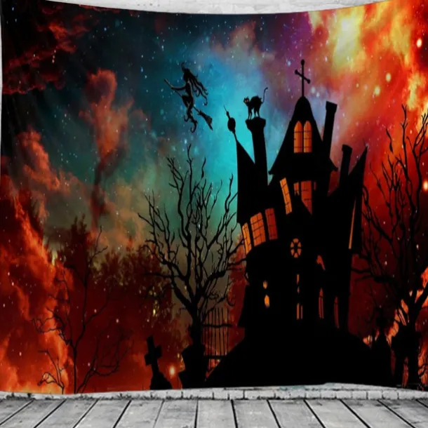Halloween Decorations Tapestry Jack O Lantern Pumpkin Decor Wall Art Large Hanging Tapestry Mural Decor Photograph Backdrop Blanket Curtain Home Bedroom Living Room Bat Haunted House Graveyard