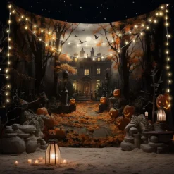 Halloween Decorations Tapestry Jack O Lantern Pumpkin Decor Wall Art Large Hanging Tapestry Mural Photograph Backdrop Blanket Curtain Home Bedroom Living Room Bats Haunted House Graveyard
