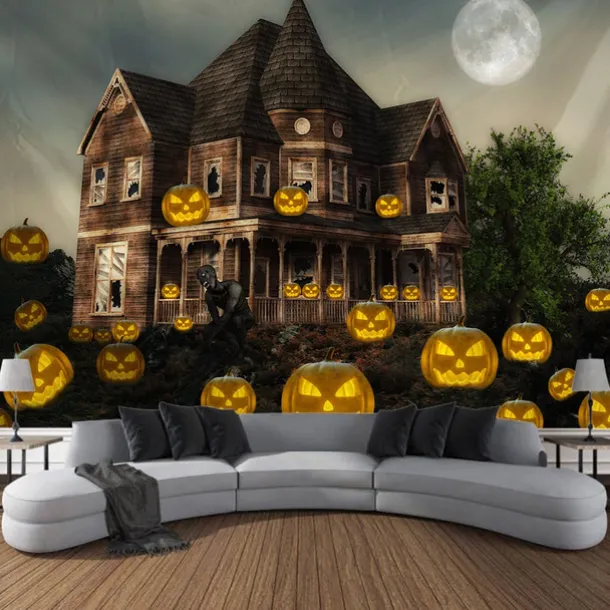 Halloween Decorations Tapestry Jack O Lantern Pumpkin Decor Wall Art Large Hanging Tapestry Mural Photograph Backdrop Blanket Curtain Home Bedroom Living Room Bats Haunted House Graveyard
