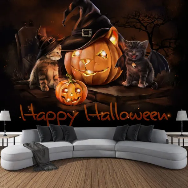 Halloween Decorations Tapestry Jack O Lantern Pumpkin Decor Wall Art Large Hanging Tapestry Mural Photograph Backdrop Blanket Curtain Home Bedroom Living Room Bats Haunted House Graveyard