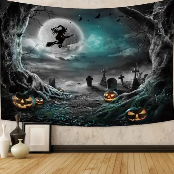 Halloween Decorations Tapestry Jack O Lantern Pumpkin Decor Wall Art Large Hanging Tapestry Mural Decor Photograph Backdrop Blanket Curtain Home Bedroom Living Room Bat Haunted House Graveyard