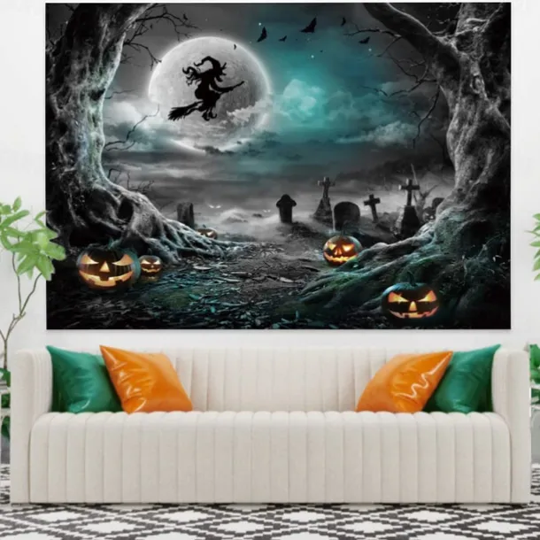 Halloween Decorations Tapestry Jack O Lantern Pumpkin Decor Wall Art Large Hanging Tapestry Mural Decor Photograph Backdrop Blanket Curtain Home Bedroom Living Room Bat Haunted House Graveyard