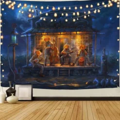 Halloween Decorations Tapestry Jack O Lantern Pumpkin Decor Wall Art Large Hanging Tapestry Mural Decor Photograph Backdrop Blanket Curtain Home Bedroom Living Room Bat Haunted House Graveyard