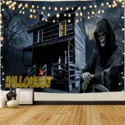 Halloween Decorations Tapestry Jack O Lantern Pumpkin Decor Wall Art Large Hanging Tapestry Mural Decor Photograph Backdrop Blanket Curtain Home Bedroom Living Room Bat Haunted House Graveyard