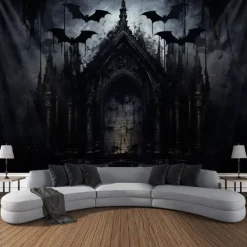 Halloween Decorations Tapestry Jack O Lantern Pumpkin Decor Wall Art Large Hanging Tapestry Mural Decor Photograph Backdrop Blanket Curtain Home Bedroom Living Room Bat Haunted House Graveyard