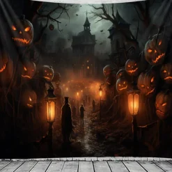 Halloween Decorations Tapestry Jack O Lantern Pumpkin Decor Wall Art Large Hanging Tapestry Mural Photograph Backdrop Blanket Curtain Home Bedroom Living Room Scarecrow Haunted House Graveyard