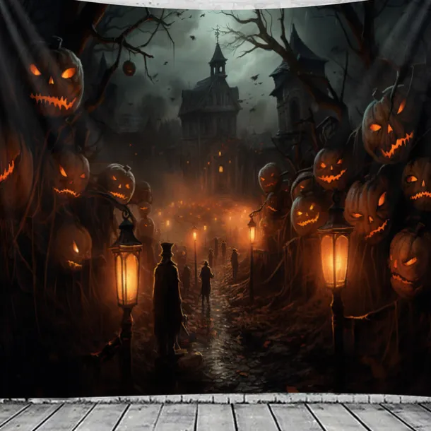 Halloween Decorations Tapestry Jack O Lantern Pumpkin Decor Wall Art Large Hanging Tapestry Mural Photograph Backdrop Blanket Curtain Home Bedroom Living Room Scarecrow Haunted House Graveyard