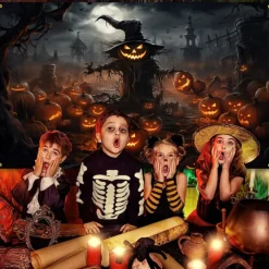 Halloween Decorations Tapestry Jack O Lantern Pumpkin Decor Wall Art Large Hanging Tapestry Mural Photograph Backdrop Blanket Curtain Home Bedroom Living Room Scarecrow Haunted House Graveyard