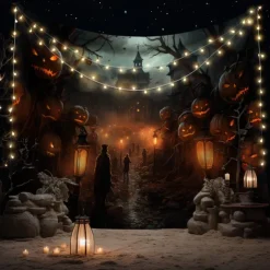 Halloween Decorations Tapestry Jack O Lantern Pumpkin Decor Wall Art Large Hanging Tapestry Mural Photograph Backdrop Blanket Curtain Home Bedroom Living Room Scarecrow Haunted House Graveyard