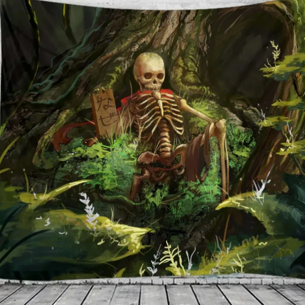 Halloween Decorations Tapestry Skeleton Wall Art Large Hanging Tapestry Mural Decor Photograph Backdrop Blanket Curtain Home Bedroom Living Room Graveyard
