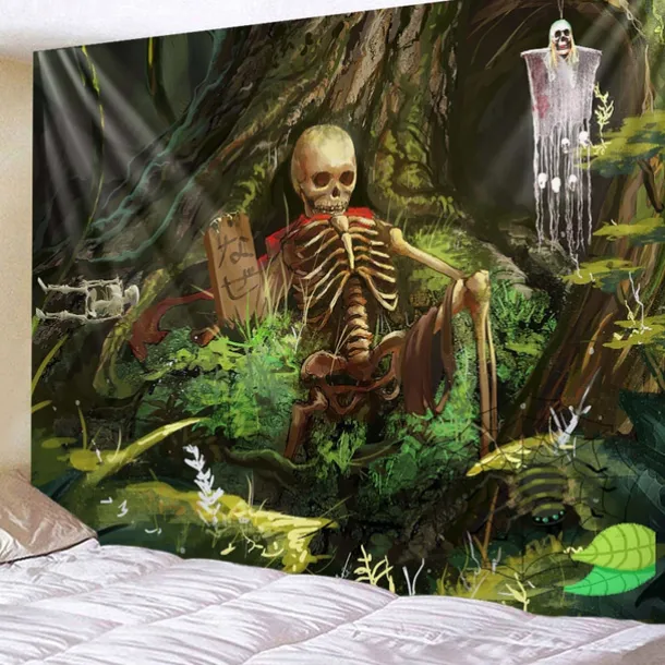 Halloween Decorations Tapestry Skeleton Wall Art Large Hanging Tapestry Mural Decor Photograph Backdrop Blanket Curtain Home Bedroom Living Room Graveyard