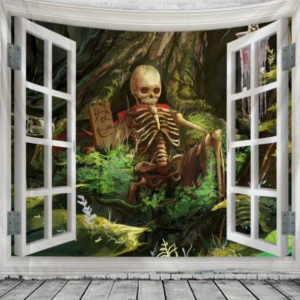 Halloween Decorations Tapestry Skeleton Wall Art Large Hanging Tapestry Mural Decor Photograph Backdrop Blanket Curtain Home Bedroom Living Room Graveyard