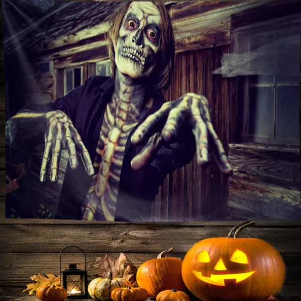 Halloween Decorations Tapestry Jack O Lantern Pumpkin Decor Wall Art Large Hanging Tapestry Mural Decor Photograph Backdrop Blanket Curtain Home Bedroom Living Room Bat Haunted House Graveyard