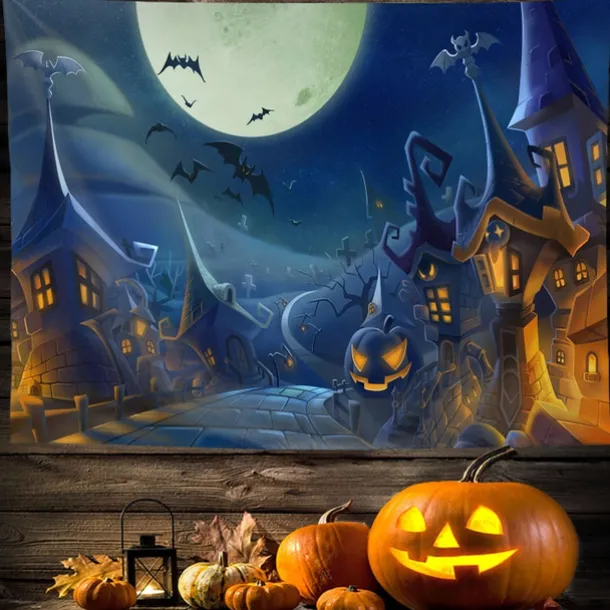 Halloween Decorations Tapestry Jack O Lantern Pumpkin Decor Wall Art Large Hanging Tapestry Mural Decor Photograph Backdrop Blanket Curtain Home Bedroom Living Room Bat Haunted House Graveyard