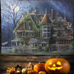 Halloween Decorations Tapestry Jack O Lantern Pumpkin Decor Wall Art Large Hanging Tapestry Mural Decor Photograph Backdrop Blanket Curtain Home Bedroom Living Room Bat Haunted House Graveyard