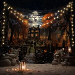 Halloween Decorations Tapestry Jack O Lantern Pumpkin Decor Wall Art Large Hanging Tapestry Mural Photograph Backdrop Blanket Curtain Home Bedroom Living Room Bats Haunted House Graveyard