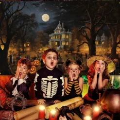 Halloween Decorations Tapestry Jack O Lantern Pumpkin Decor Wall Art Large Hanging Tapestry Mural Photograph Backdrop Blanket Curtain Home Bedroom Living Room Bats Haunted House Graveyard