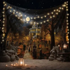 Halloween Decorations Tapestry Jack O Lantern Pumpkin Decor Wall Art Large Hanging Tapestry Mural Photograph Backdrop Blanket Curtain Home Bedroom Living Room Bats Haunted House Graveyard