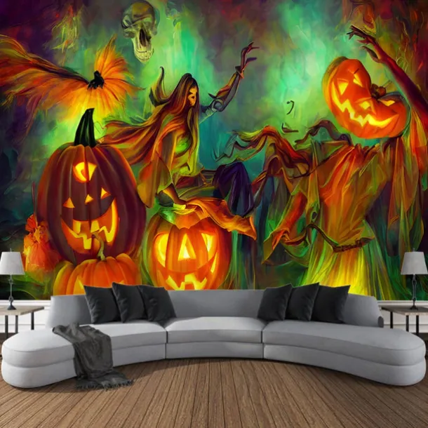 Halloween Decorations Tapestry Jack O Lantern Pumpkin Decor Wall Art Large Hanging Tapestry Mural Photograph Backdrop Blanket Curtain Home Bedroom Living Room Bats Haunted House Graveyard