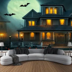 Halloween Decorations Tapestry Jack O Lantern Pumpkin Decor Wall Art Large Hanging Tapestry Mural Photograph Backdrop Blanket Curtain Home Bedroom Living Room Bats Haunted House Graveyard