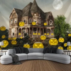 Halloween Decorations Tapestry Jack O Lantern Pumpkin Decor Wall Art Large Hanging Tapestry Mural Photograph Backdrop Blanket Curtain Home Bedroom Living Room Bats Haunted House Graveyard