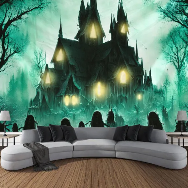 Halloween Decorations Tapestry Jack O Lantern Pumpkin Decor Wall Art Large Hanging Tapestry Mural Photograph Backdrop Blanket Curtain Home Bedroom Living Room Bats Haunted House Graveyard
