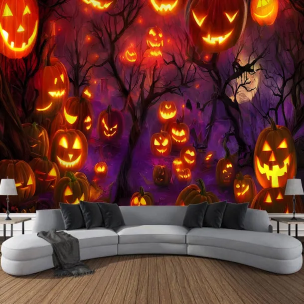 Halloween Decorations Tapestry Jack O Lantern Pumpkin Decor Wall Art Large Hanging Tapestry Mural Photograph Backdrop Blanket Curtain Home Bedroom Living Room Bats Haunted House Graveyard