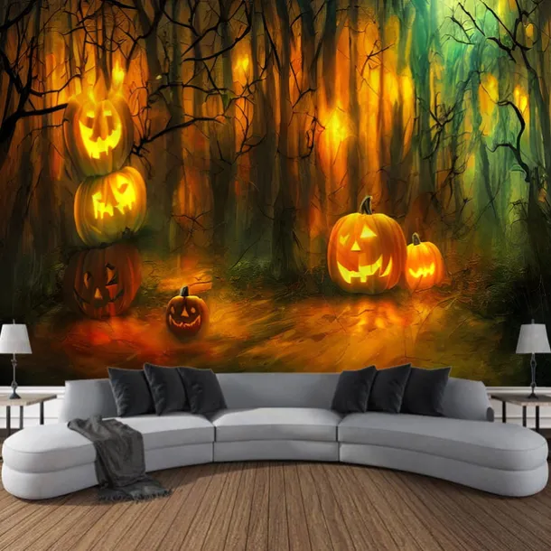 Halloween Decorations Tapestry Jack O Lantern Pumpkin Decor Wall Art Large Hanging Tapestry Mural Photograph Backdrop Blanket Curtain Home Bedroom Living Room Bats Haunted House Graveyard